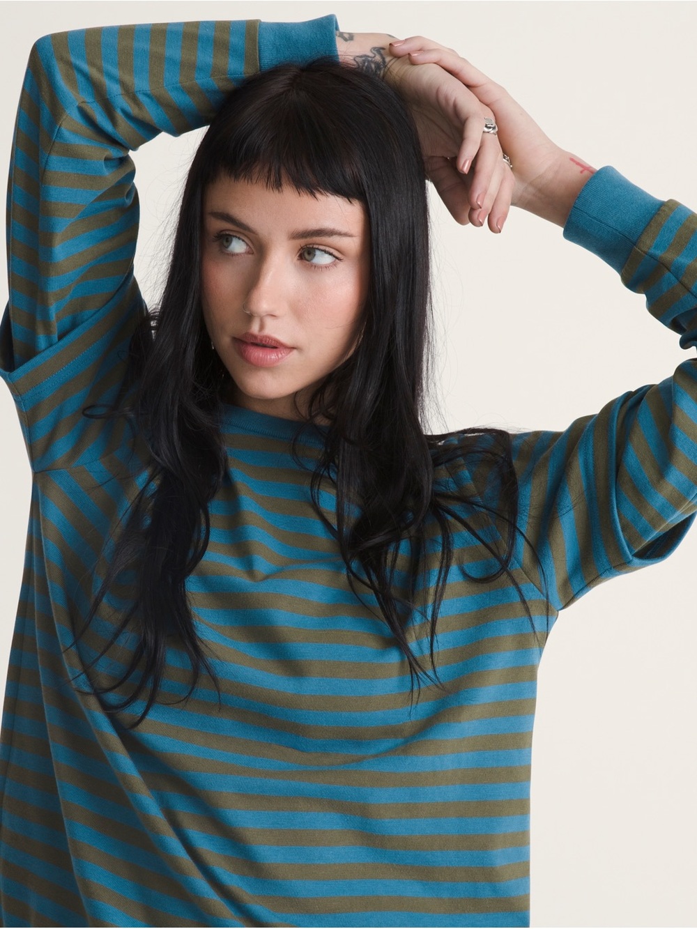 Vans Twofer Layered Striped Long Sleeve Shirt – Blue/Olive – Size L – NWT